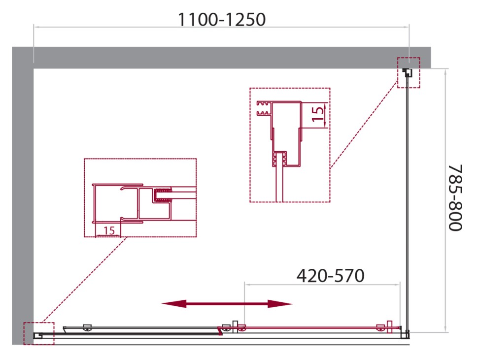 Душевой уголок BelBagno UNIQUE-AH-1-110/125-80-C-Cr