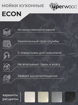 Кухонная мойка из искусственного камня Uperwood ECON UPD-104-004, прямоугольная, черная матовая