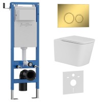 Комплект 3в1 IBERICA BLANCA инсталляция SILENCIO MINI, унитаз TOLEDO ALTO белый, кнопка смыва ESTI-O золото глянцевое (IB.001M.TLA.231.826)