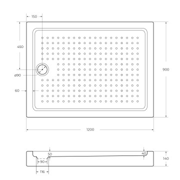 Акриловый поддон CEZARES TRAY-A-AH-120/90-15-W0
