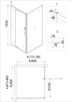 Душевое ограждение Niagara Nova NG-83-9AB-A80B (90х80х195) прямоугольник,черный,дверь распашная,стекло прозрачное,2 места