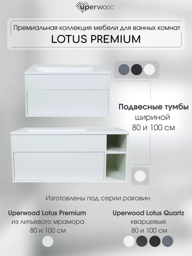 Тумба под раковину для ванной подвесная Uperwood Lotus Premium 100х50х42 см, белая
