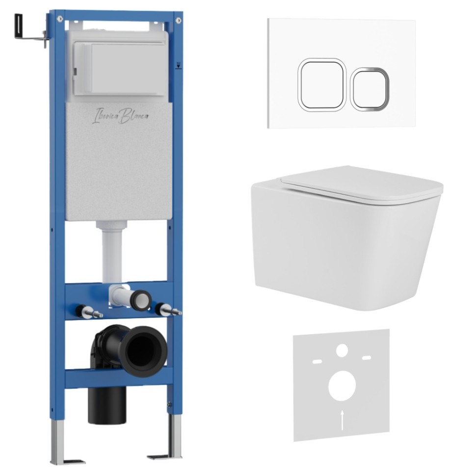 Комплект 3в1 IBERICA BLANCA инсталляция SILENCIO MINI, унитаз TOLEDO ALTO белый, кнопка смыва ESTI-Q белый глянцевый (IB.001M.TLA.231.831)