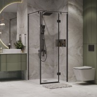 Душевое ограждение Niagara Nova NG-6831-34ВLACK (90х90х195) квадрат,черный матовый,двери распашные,стекло прозрачное,1 место