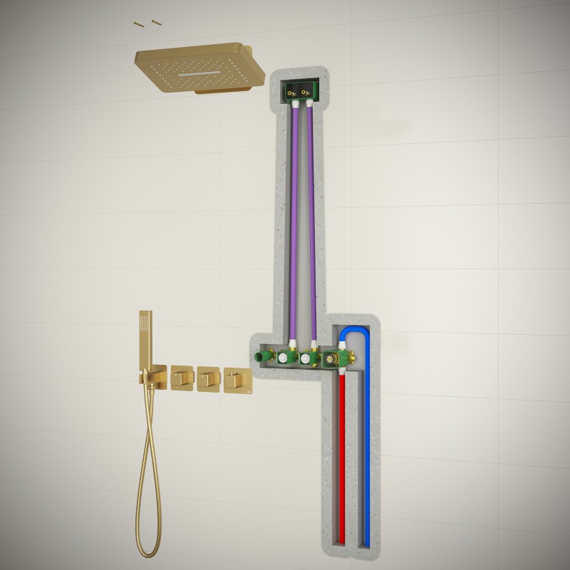 Душевая система встроенная с термостатом Timo Petruma SX-5249/17SM золото матовое