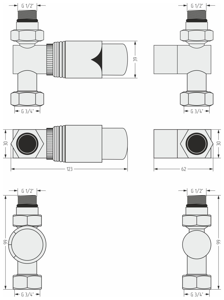 Автоматический терморегулятор прямой (G 1/2" НР х G 3/4" НГ)
