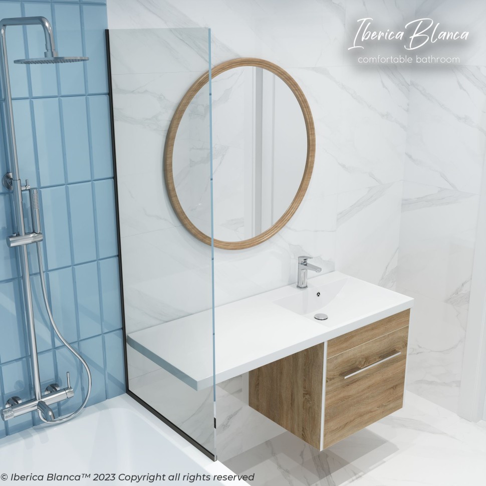 Шторка для ванны IBERICA BLANCA Mod.403 неподвижная прозрачное стекло/черный 50х140см (IB403.SB.140.50)