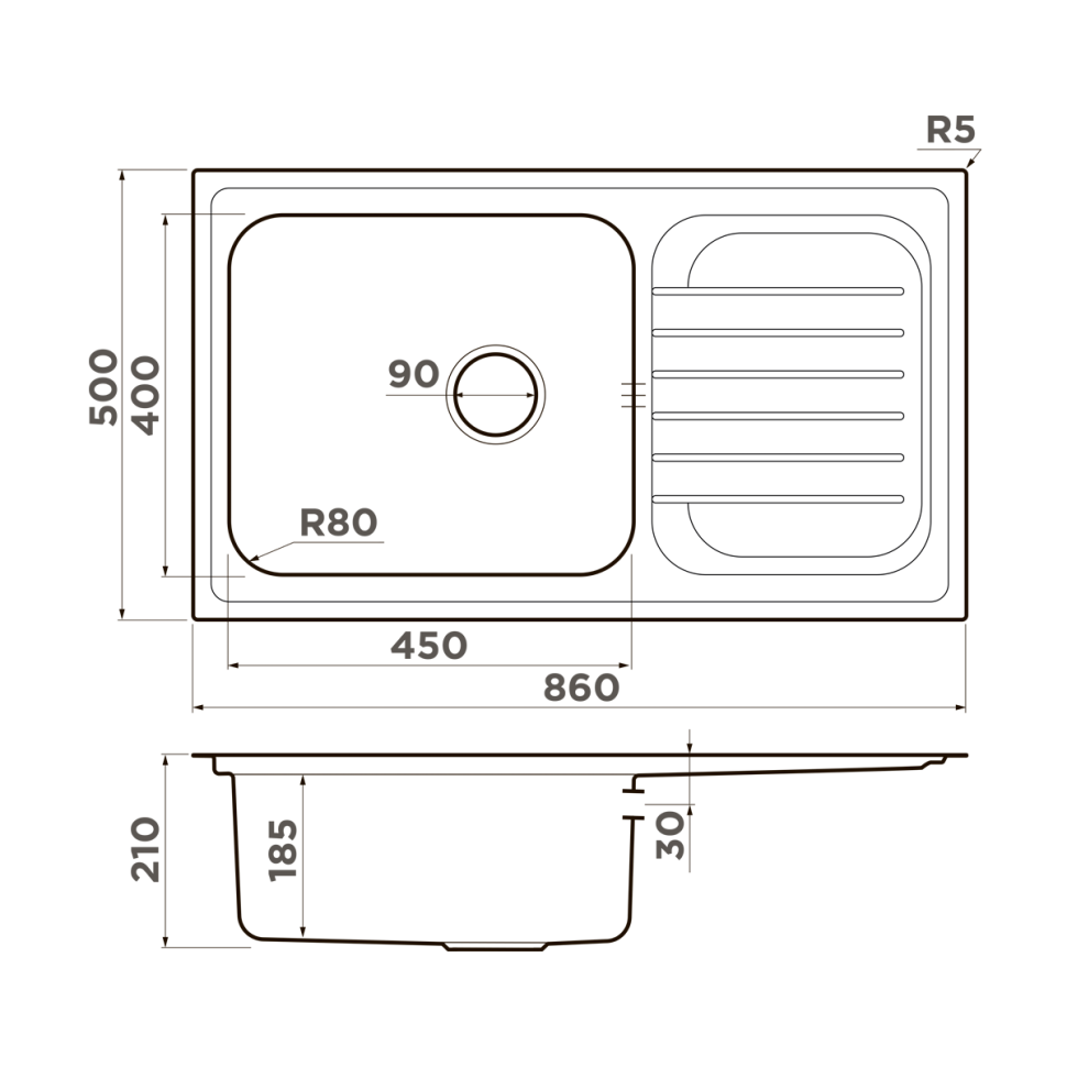 Кухонная мойка Omoikiri Haruna 86-IN нерж. сталь/нержавеющая сталь