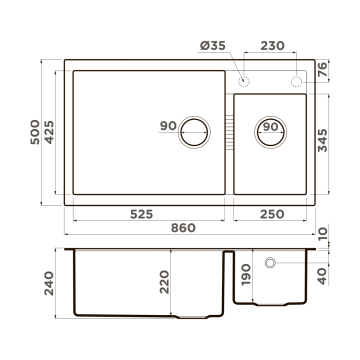 Кухонная мойка Omoikiri Tedori 86-2-LB-ES Tetogranit/espresso