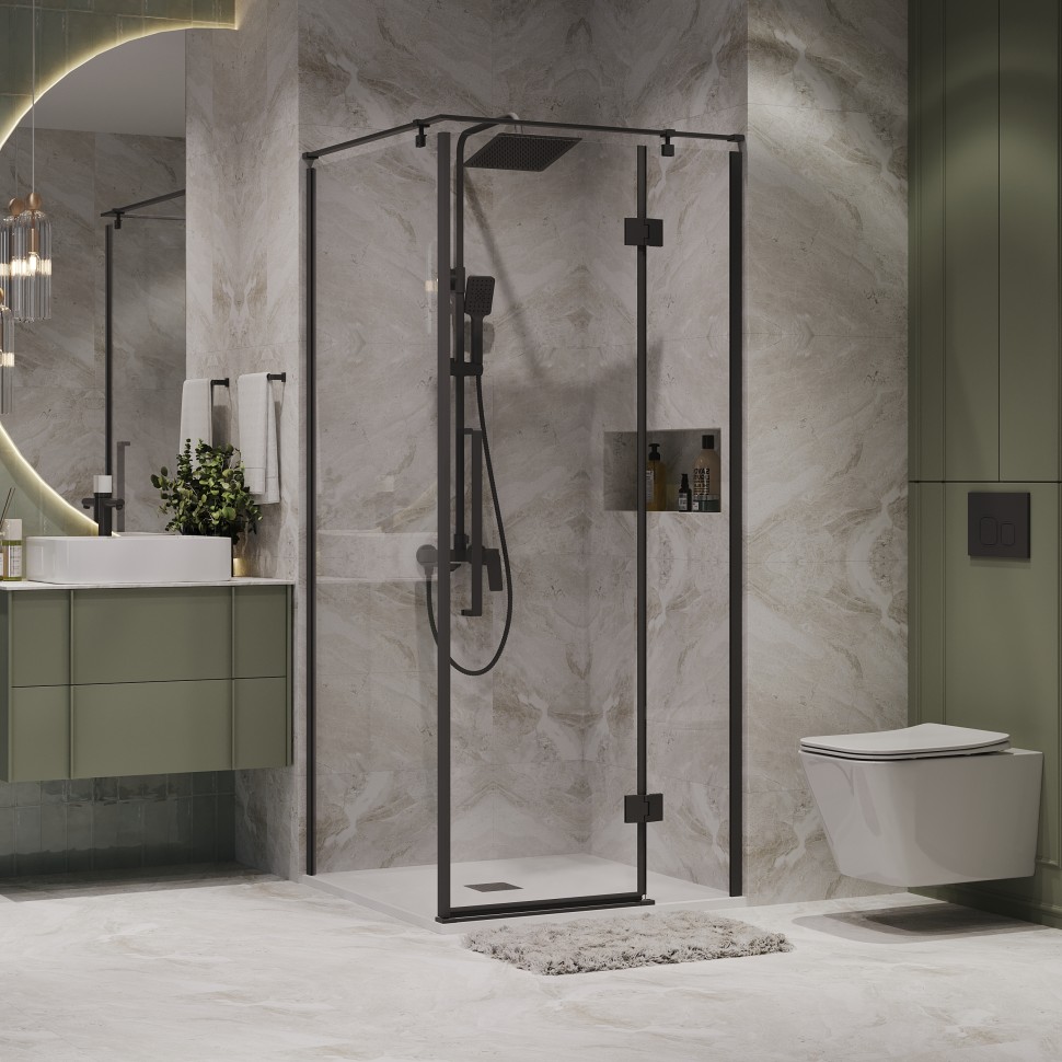 Душевое ограждение Niagara Nova NG-6832-34ВLACK (100х100х195) квадрат,черный матовый,двери распашные,стекло прозрачное,1 место