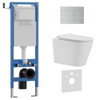 Комплект 3в1 IBERICA BLANCA инсталляция SILENCIO MINI, унитаз BURGOS ALTO белый, кнопка смыва INOX-R хром матовый (IB.001M.BRA.234.1501)