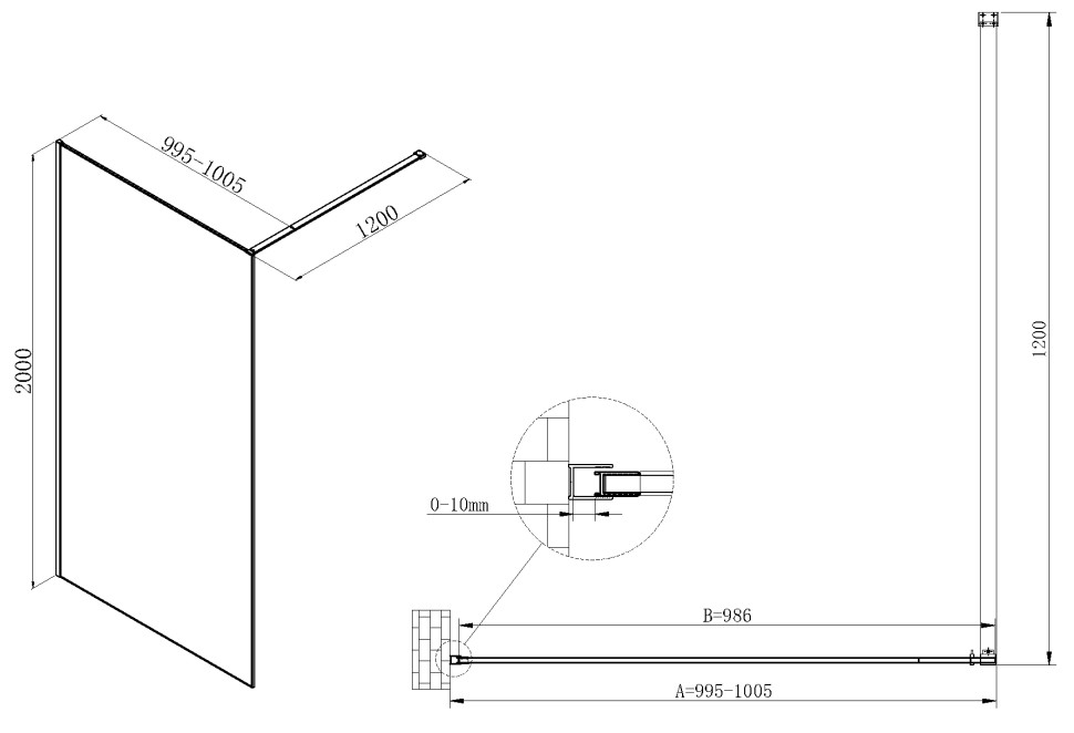 Душевая перегородка Walk-In VSW-7HS100GWG, 1000*2000, браш.золото, стекло ламинир. с золотыми нитями