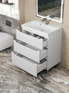 Тумба под раковину 60 см, Uperwood Tanos, напольная, белая, 3 ящика