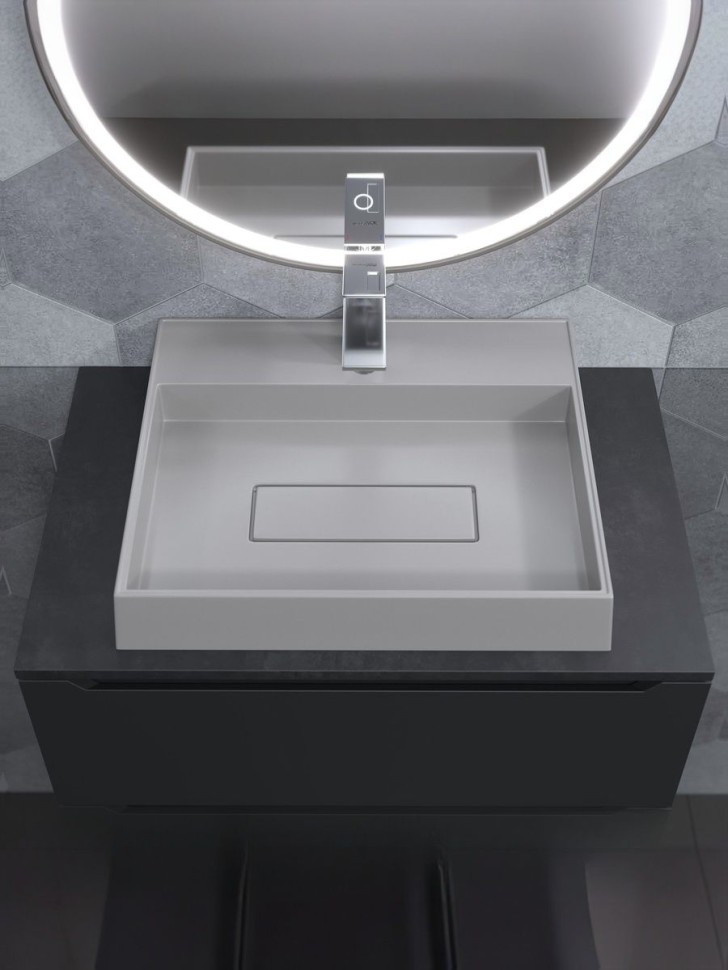 Раковина для ванной накладная 50 см, Uperwood Tanos Quartz, прямоугольная, белая, жасмин