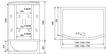 Timo Standart T-6670 Silver Fabric душевая кабина (170*88*220), турецкая баня хамам