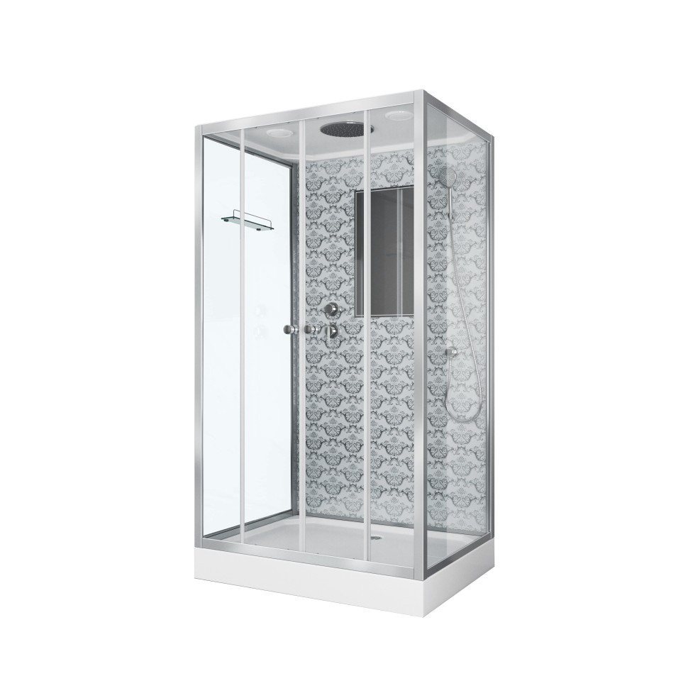 Душевая кабина Niagara Luxe NG-7772QW (120x90х210) низкий поддон(15см),дверь раздвижная,стенки серебро,4 места