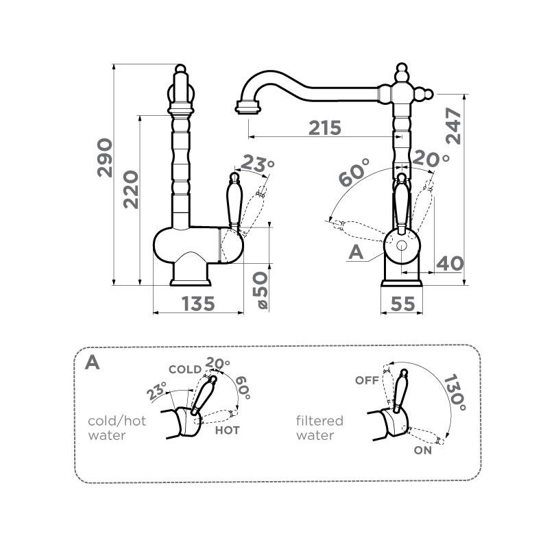 Смеситель для кухни Omoikiri Kyoto 2 Plus-SI латунь/античное серебро