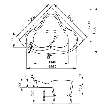 Акриловая ванна VAGNERPLAST Ирис / Iris 143x143