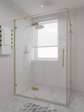 Душевой угол распашной Veconi Premium Alassio SP G, 1500х1000x2000, брашированное золото, стекло прозрачное осветленное