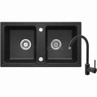 Гранитная мойка со смесителем, 2-чаши