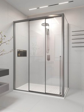 Душевой угол раздвижной Veconi Premium Ptato 300 SP GR-L, 1600х800x2000, брашированный графит, стекло прозрачное
