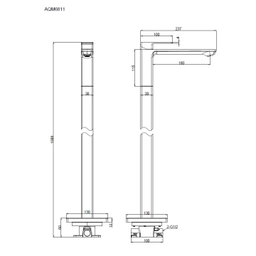 AQM6811MB Savona Смеситель для напольной раковины (монт. часть в комплекте), черный матовый