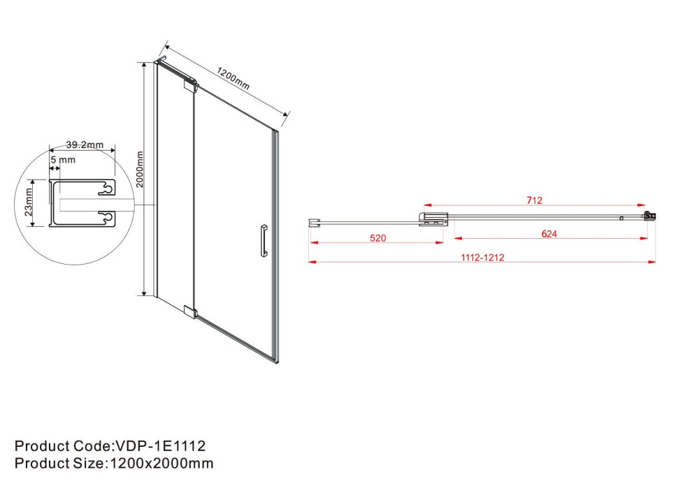 Душевая дверь Extra VDP-1E1112CLGM, 1100/1200, вороненая сталь, стекло прозрачное