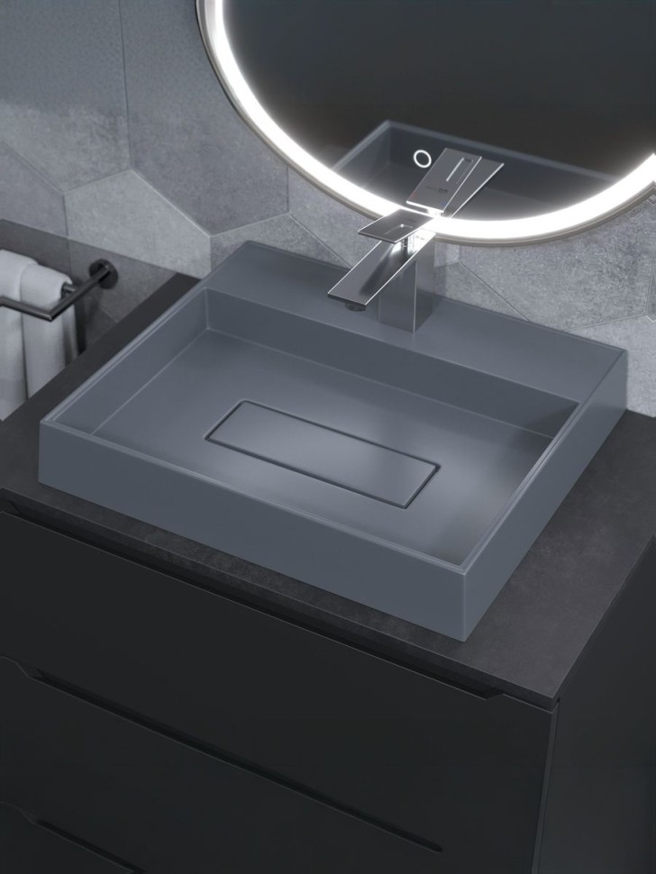 Раковина для ванной накладная 50 см, Uperwood Tanos Quartz, прямоугольная, серая, бетон