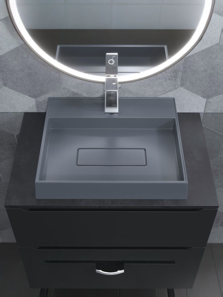 Раковина для ванной накладная 50 см, Uperwood Tanos Quartz, прямоугольная, серая, бетон