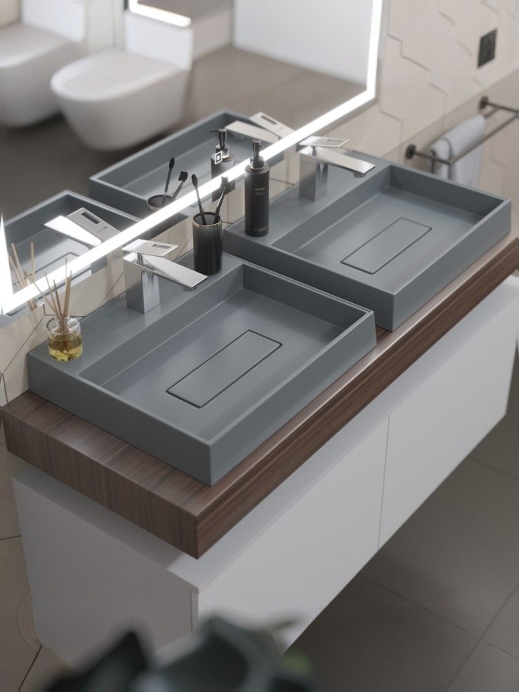 Раковина для ванной накладная 50 см, Uperwood Tanos Quartz, прямоугольная, серая, бетон