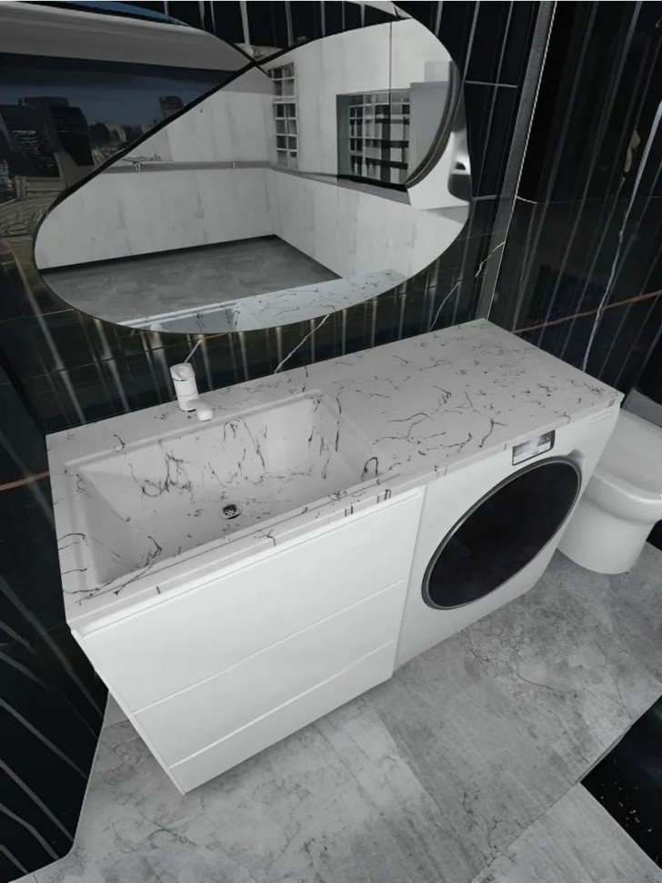 Раковина над стиральной машиной Uperwood Марсал 120х48,6х15 см, белый мрамор, левая, крыло справа