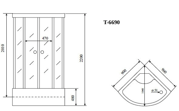 Timo Standart T-6690 Silver Fabric душевая кабина (90*90*220), турецкая баня хамам
