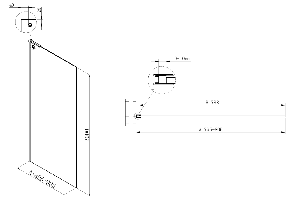 Душевая перегородка Walk-In VSW-7HA800CL, 800*2000, хром, стекло прозрачное