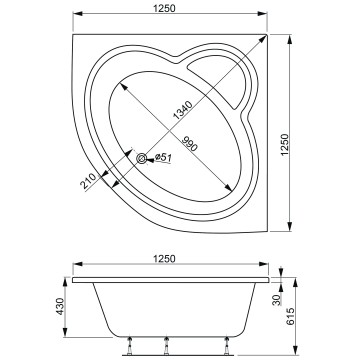 Акриловая ванна VAGNERPLAST MINI Каталина / Catalina 125x125