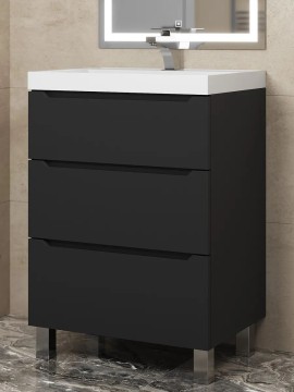 Тумба под раковину 60 см, Uperwood Tanos, напольная, черная, 3 ящика