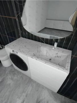Раковина над стиральной машиной Uperwood Марсал 120х48,6х15 см, белый мрамор, правая, крыло слева