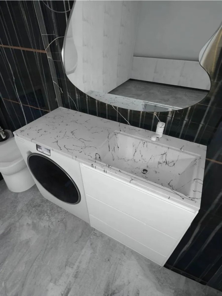 Раковина над стиральной машиной Uperwood Марсал 120х48,6х15 см, белый мрамор, правая, крыло слева
