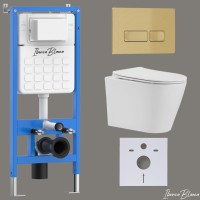 Комплект 3в1 IBERICA BLANCA инсталляция SILENCIO, унитаз BURGOS ALTO белый, кнопка смыва ESTI-R золото матовое (IB001.BRA.231.215)