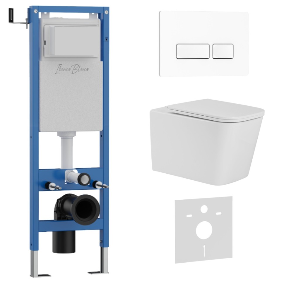 Комплект 3в1 IBERICA BLANCA инсталляция SILENCIO MINI, унитаз TOLEDO ALTO белый, кнопка смыва ESTI-R белый глянцевый (IB.001M.TLA.231.211)