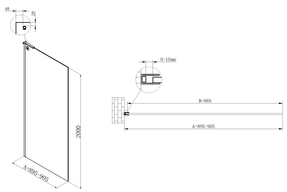 Душевая перегородка Walk-In VSW-7HA900CL, 900*2000, хром, стекло прозрачное
