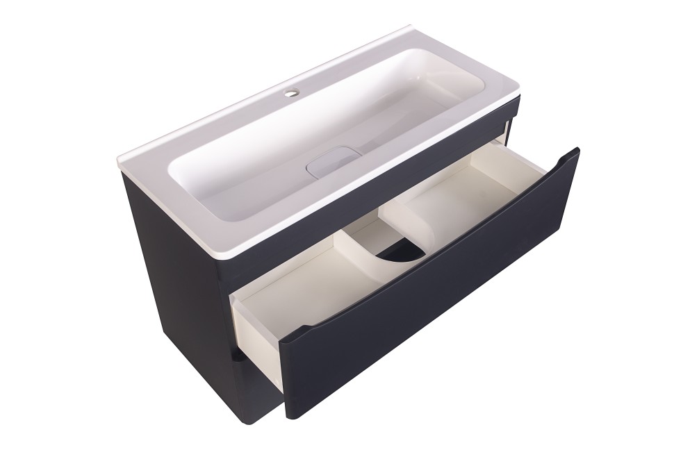 Тумба подвесная STYLE LINE "Бергамо мини 80" (2 ящ.) Люкс антискрейтч черный, PLUS с раковиной Каре Люкс МИНИ 800х350