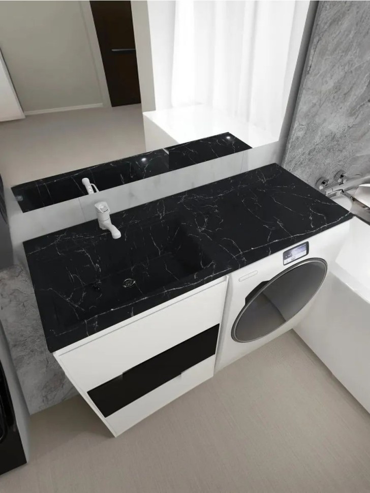 Раковина над стиральной машиной Uperwood Марсал 120х48,6х15 см, черный мрамор, левая, крыло справа