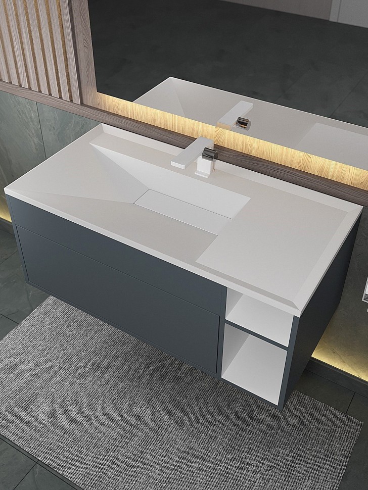 Раковина для ванной полувстраиваемая Uperwood Lotus 100 см, прямоугольная, белая матовая