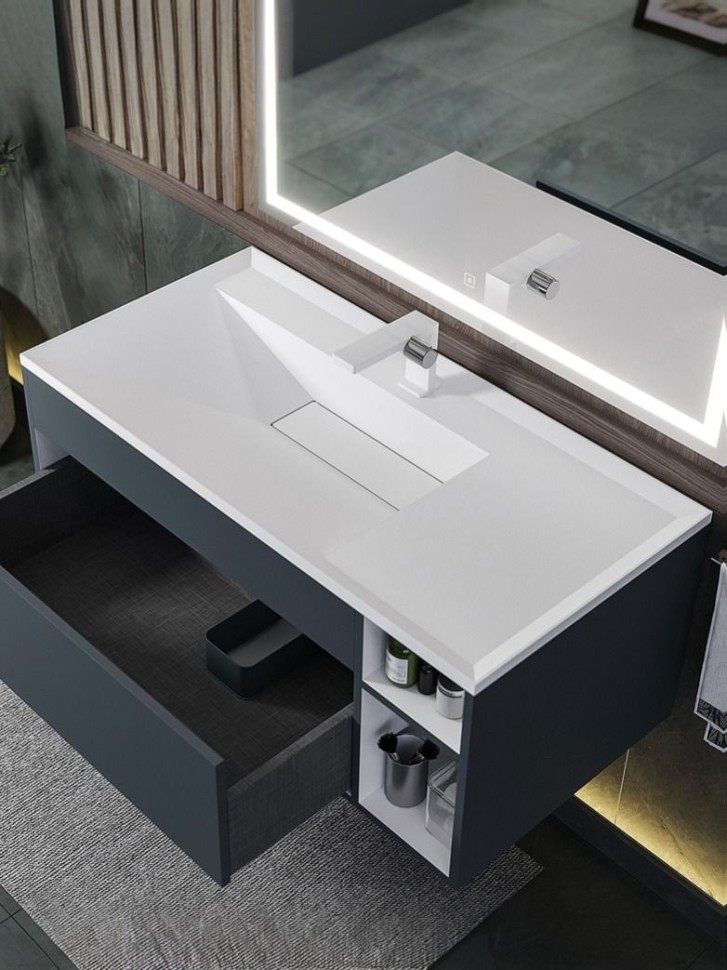 Раковина для ванной полувстраиваемая Uperwood Lotus 100 см, прямоугольная, белая матовая