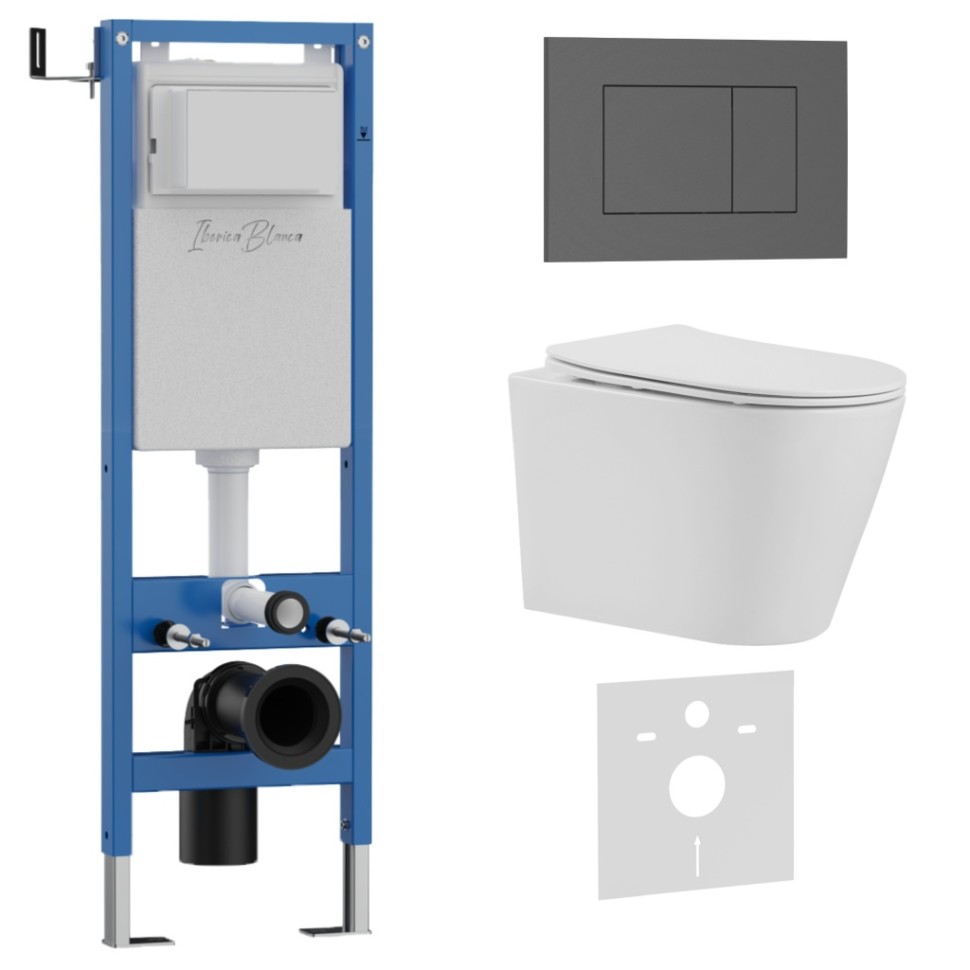 Комплект 3в1 IBERICA BLANCA инсталляция SILENCIO MINI, унитаз BURGOS ALTO белый, кнопка смыва ESTI-S серый матовый (IB.001M.BRA.231.856)
