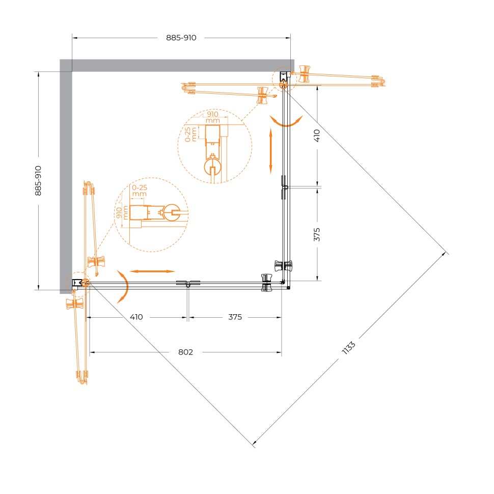 Душевой уголок CEZARES ECO-O-AS-2-90-C-Cr