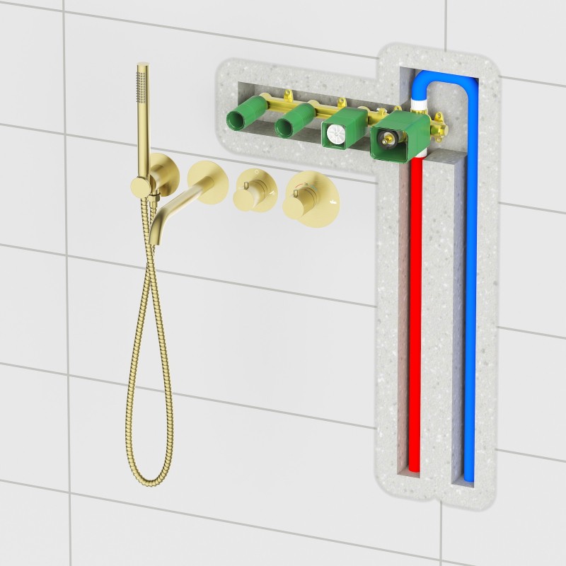 Смеситель встроенный для ванны с душем с термостатотом Timo Saona 2324/17YSM золото матовое