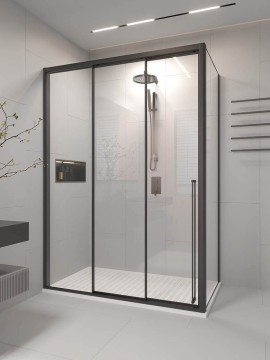 Душевой угол раздвижной Veconi Premium Prato 300 SP B-L, 1500х1000x2000, черный матовый, стекло прозрачное