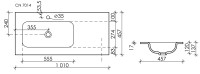 Раковина накладная мебельная Grace с отверстием под смеситель 1010x457x137мм, чаша слева, цвет черный матовый, арт. CN7014MB