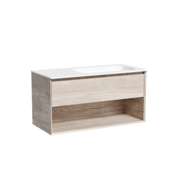Тумба подвесная SANCOS Marmi 1.0 правая, 995х445х520, c одним ящиком оснащенным доводчиками скрытого монтажа и открытой нишей, дуб галифакс натуральный, арт. MR1.0100REG